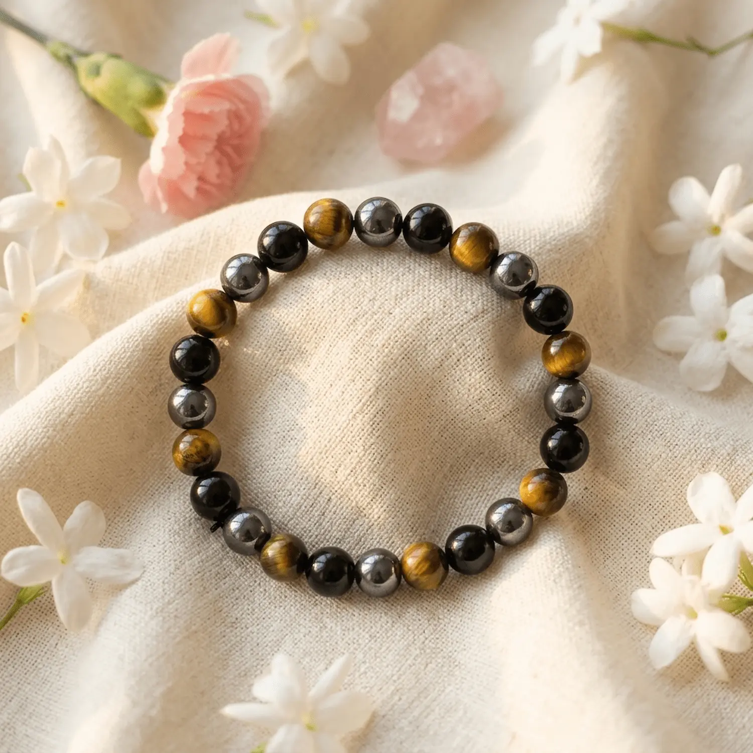 Triple Protection Crystal Bracelet | Tiger's Eye, Hematite & Black Obsidian - Image 3