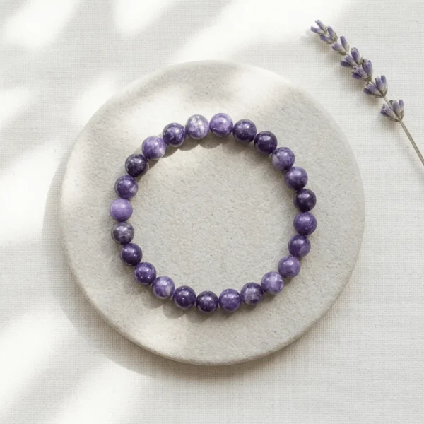 Lepidolite crystal bracelet 8mm with natural lilac and purple beads