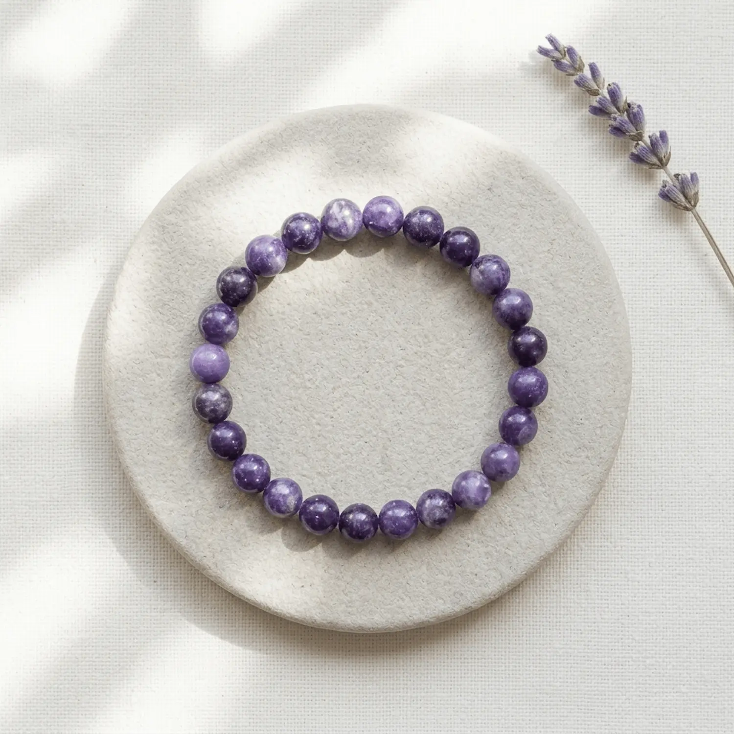 Lepidolite crystal bracelet 8mm with natural lilac and purple beads