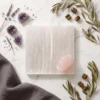 4 inch square Selenite charging plate with crystals and natural decor
