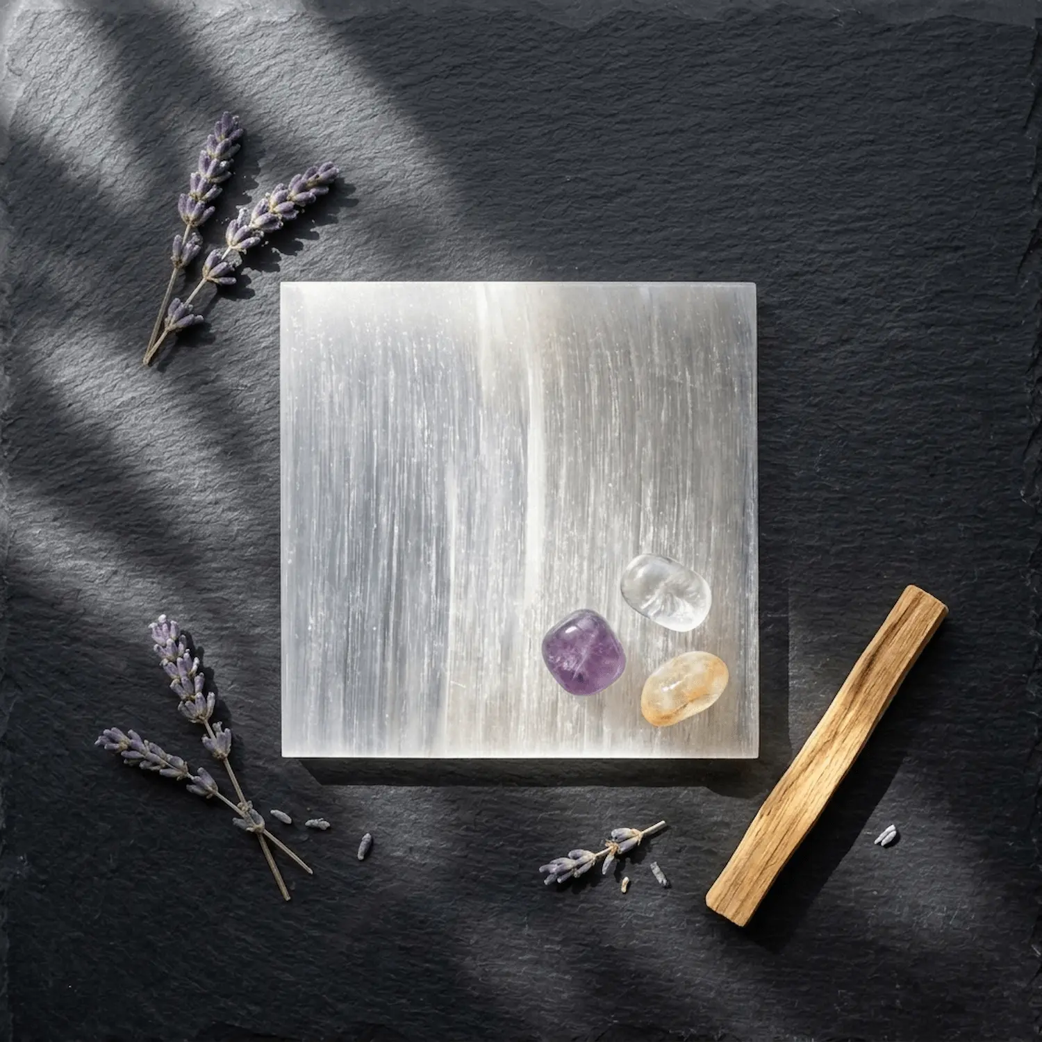 4 inch Selenite charging plate with crystals and lavender