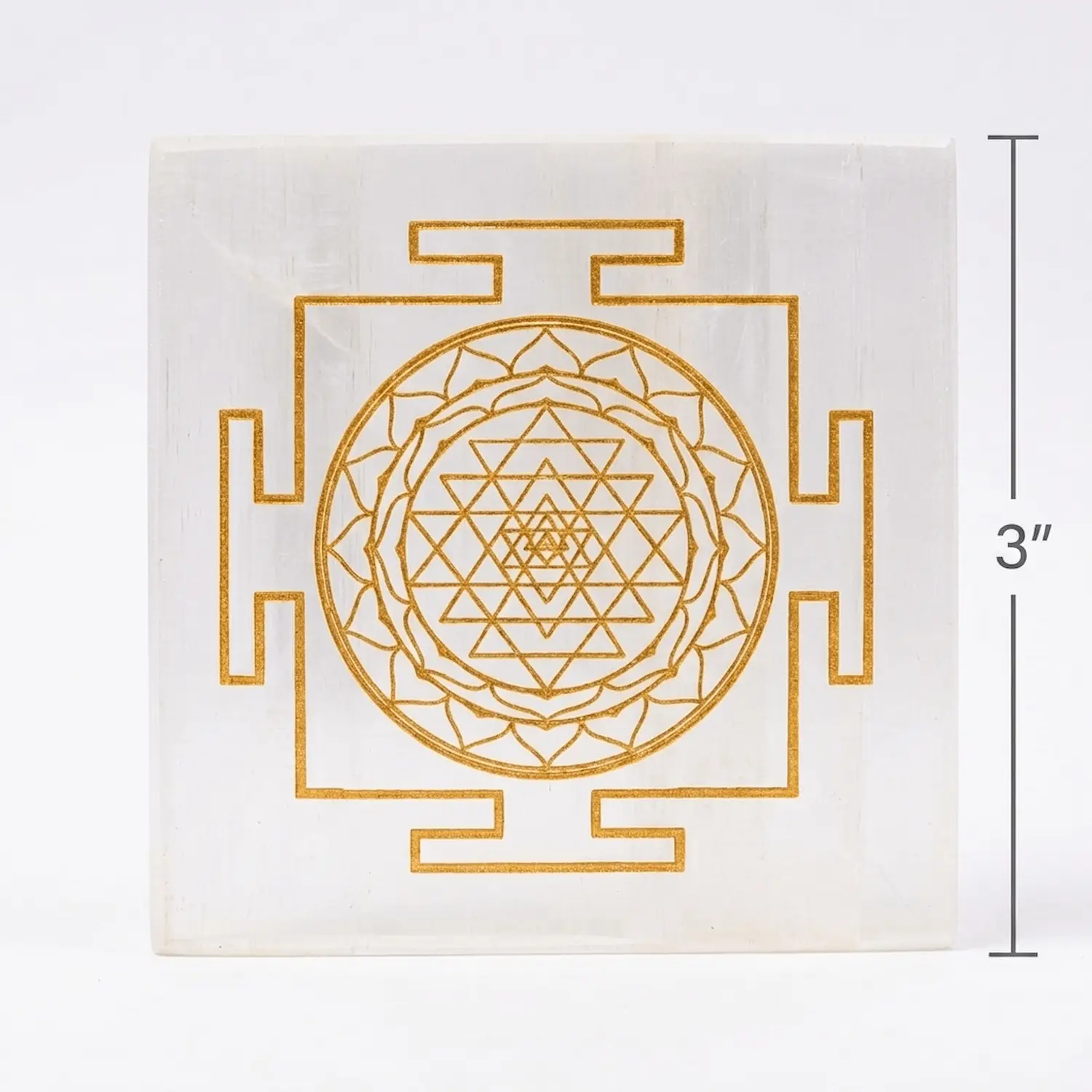 3 inch square Selenite Charging Plate with Shree Yantra
