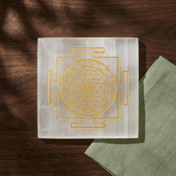 Selenite Charging Plate with Shree Yantra top view