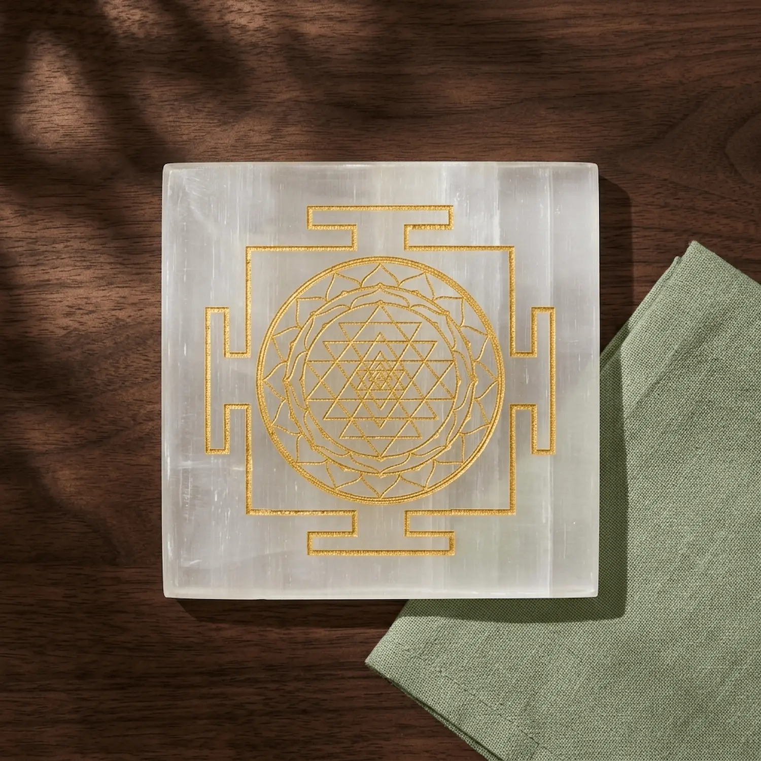 Selenite Charging Plate with Shree Yantra top view